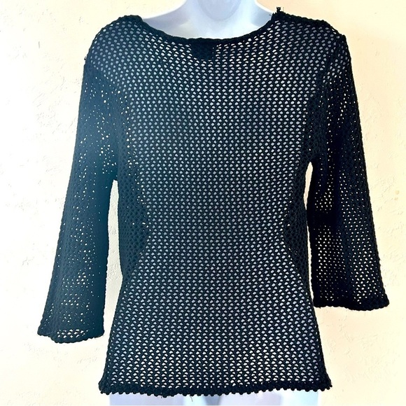 SMOOCHES Y2K Open Knit Fishnet Black Sweater Top Size S Whimsigoth Boho - Picture 5 of 8